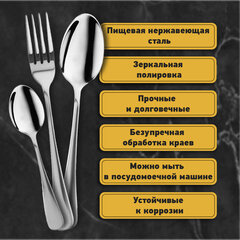 Набор столовых приборов STANDARD 18 шт., 6 персон серебристый нержавеющая сталь, гофрокартон, DASWERK (ДАСВЕРК), 881141