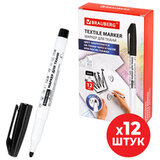 Маркер для ткани ЧЕРНЫЙ, TEXTILE MARKER, КОМПЛЕКТ 12 шт., круглый наконечник 1-3 мм, BRAUBERG, 881158