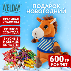 Подарок новогодний СМЕЛЬЧАК РОБЕРТ "Мягкая игрушка-символ 2026 года", НАБОР конфет 600 г, WELDAY (ВЭЛДЭЙ)