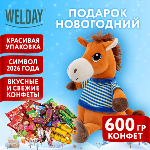 Подарок новогодний СМЕЛЬЧАК РОБЕРТ "Мягкая игрушка-символ 2026 года", НАБОР конфет 600г,WELDAY881185