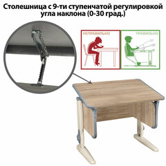 Стол-парта регулируемый &laquo;ДЭМИ&raquo; СУТ.41, 750&times;550&times;530-815 мм, бежевый каркас, пластик серый, дуб сонома (КОМПЛЕКТ)