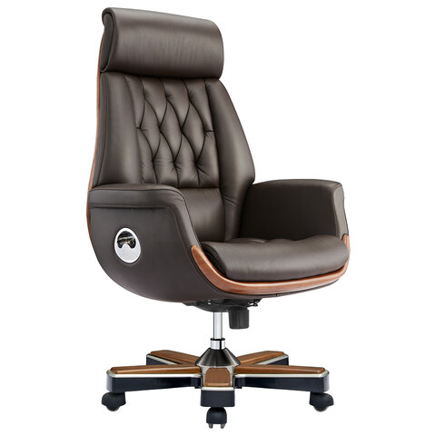 Кресло HAWASAN PREMIUM "GALANT EX-805", до 200 кг, синхромеханизм, натуральная кожа, цвет коричневый, 982217